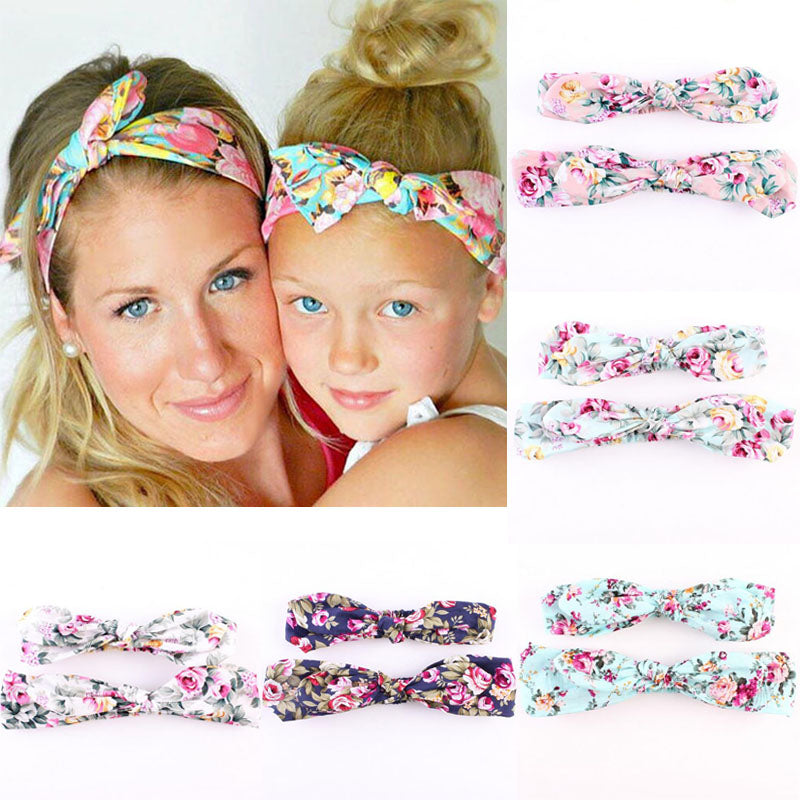 2PCs/Set Mother and Kids Headband Vintage Floral Flowers Hairband